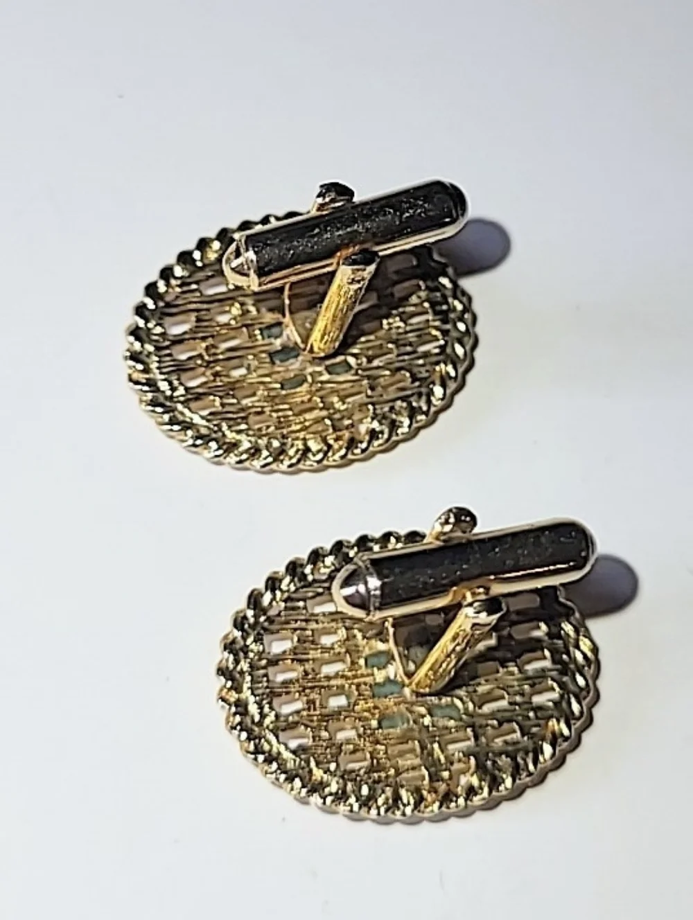 Green Stone Connemara Marble Baskettweave Cufflinks